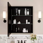 Armoire à pharmacie Elise avec miroir, armoire de salle de bain à montage en surface ou encastré, étagères réglables en verre trempé, réversible