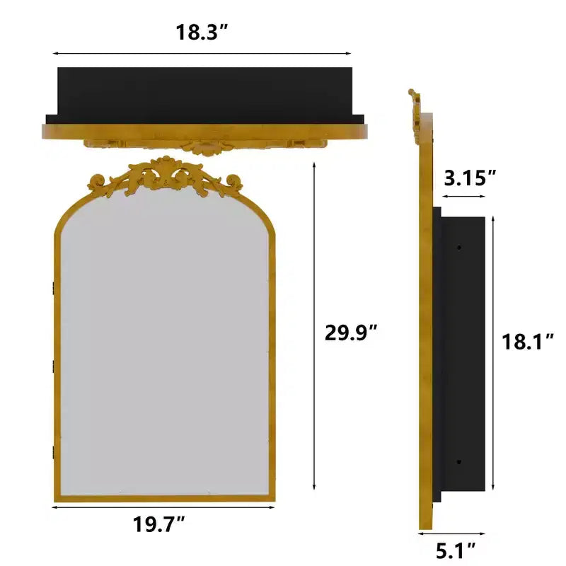 Armoire à pharmacie en fer forgé doré de 19,5 x 29,64 pouces avec miroir, armoire de salle de bain avec miroir sculpté