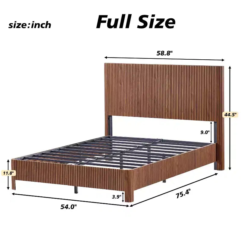 Cadre de lit plateforme en bois pour lits Double/Queen/King avec accents ondulés - ModernLuxe