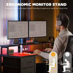 HOMCOM Bureau réversible en L de 167 cm avec tiroir-classeur, bureau double de 266 cm avec prise de courant et lumière LED, étagère pour écran et support CPU