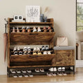 Meuble à chaussures avec banc, Meuble de rangement à chaussures étroit et mince de style rustique avec 2 tiroirs basculants pour entrée, salon, couloir