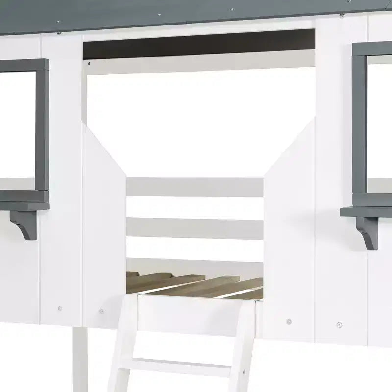 Lit superposé Luxystar de style cabane avec toit et fenêtre