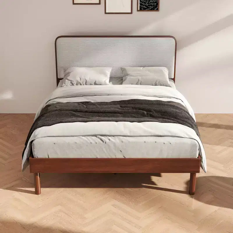 Lit Plateforme Queen Roundhill Furniture Wyller en Bois d'Hévéa, Fini Noyer Naturel