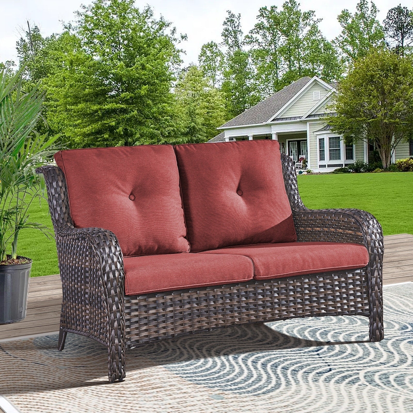 Gymojoy Canapé d'extérieur deux places en rotin Wicker Sofa Set