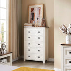 Commode en bois de style campagnard, 5 tiroirs, 122 cm de hauteur, pour chambre à coucher