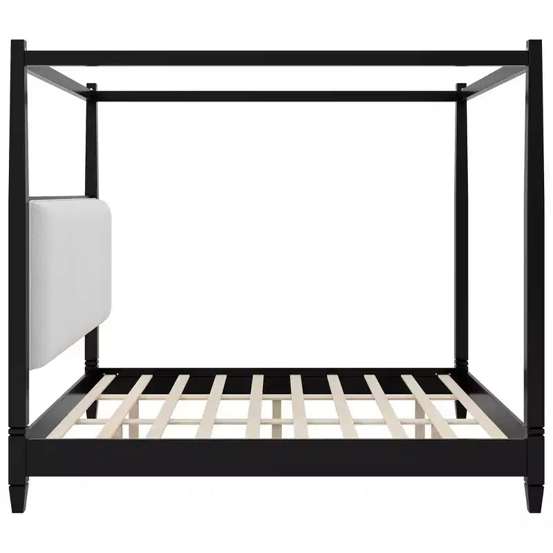 Lit plateforme à baldaquin Reyes de GDFStudio avec tête de lit capitonnée et pieds de support à lattes en bois