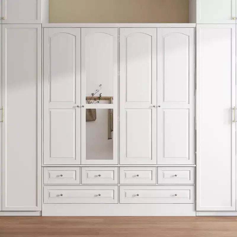 Armoire de chambre Famapy 3 portes avec miroir, 6 tiroirs, étagères réglables et rangement supérieur encastré