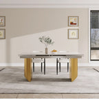 Ensemble de salle à manger moderne minimaliste 9 pièces avec plateau en pierre frittée extensible et double piédestal de 240 cm