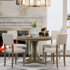 Ensemble de salle à manger 5 pièces en bois taupe rétro avec table à tréteaux courbés et 4 chaises
