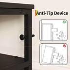 Commode TV de 160 cm en tissu pour chambre à coucher - Commode longue à 12 tiroirs pour salon - Commode noire avec étagères ouvertes