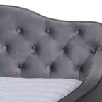 Lit de repos en tissu velours avec capitonnage à boutons