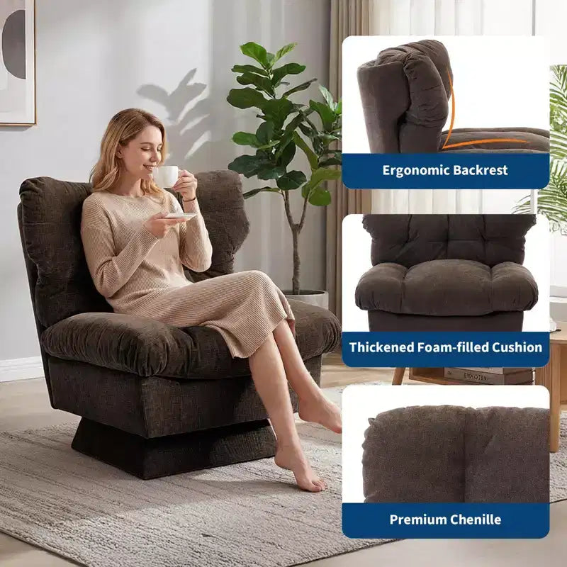 Fauteuil pivotant d'appoint moderne, fauteuil de salon 360°, coussin épais, rembourrage confortable, pour chambre, appartement, bureau