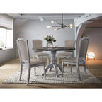 Ensemble de salle à manger 5 pièces d'inspiration vintage, finition patinée, avec table piédestal ronde et 4 chaises de salle à manger rembourrées