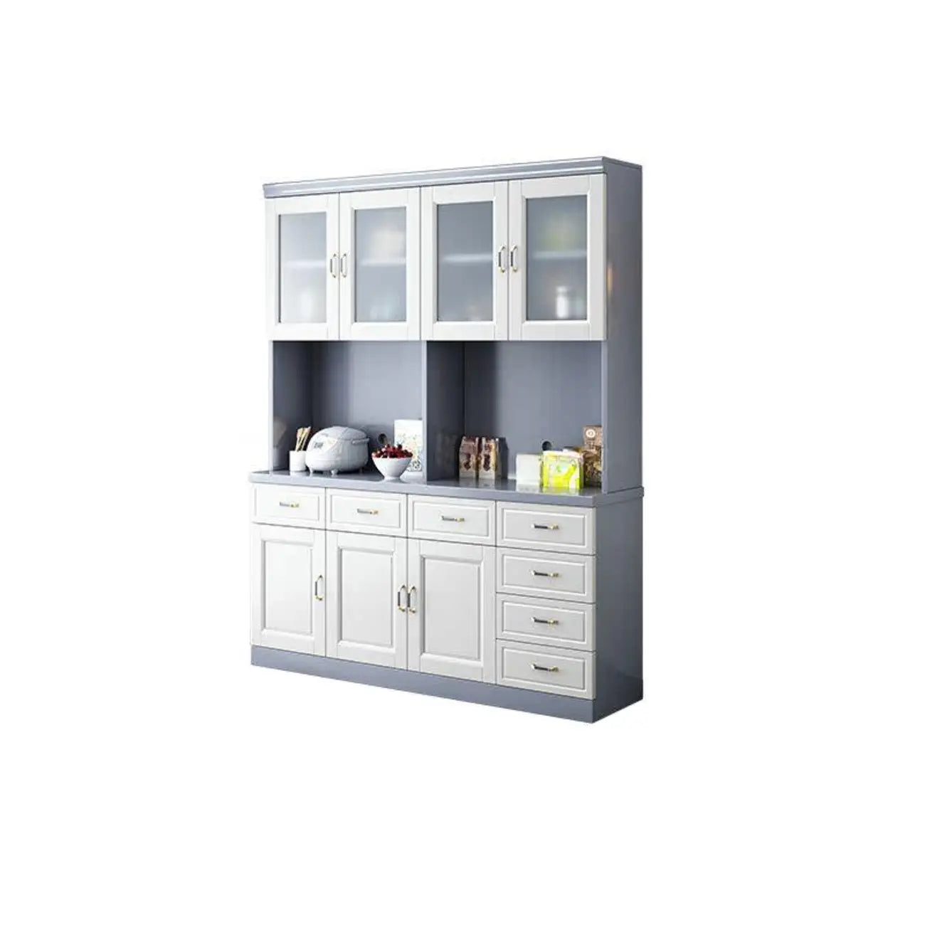 Buffet de cuisine en bois blanc avec casier à vin intégré