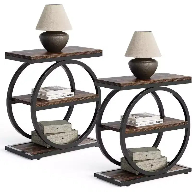 Ensemble de 2 tables d'appoint Lantine, tables de chevet avec 3 étagères