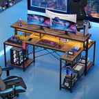 Bureau de gamer Bestier 71,5 pouces avec prise de courant, bureau d'ordinateur en L avec support d'écran, table de gamer d'angle avec étagère réglable et crochet pour casque