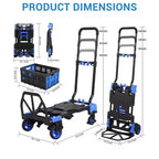 Diable Chariot Pliant, Chariot Pliable Convertible 2-en-1 avec Panier Pliable et Poignée Rétractable, Portable pour Entrepôt, Courses