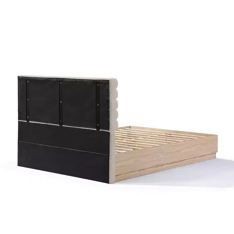 Cadre de lit contemporain Anatoli en bois avec tête de lit capitonnée en bouclette taupe Christopher Knight Home