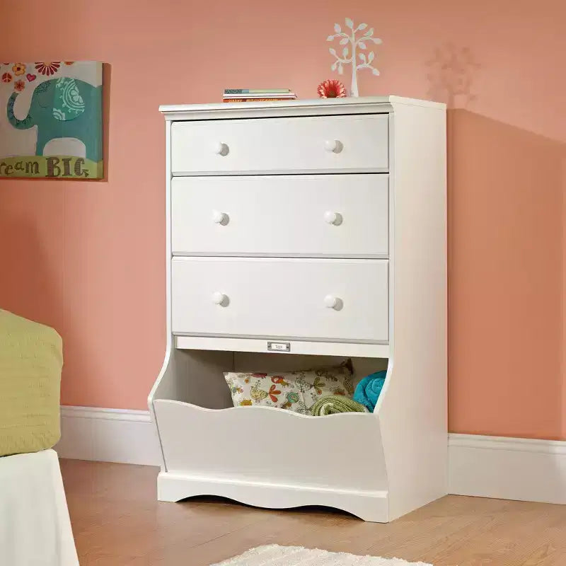 Commode verticale HomeStock 7,25 po H en bois composite avec 3 tiroirs au fini blanc