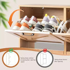 Karl Home Armoire à chaussures 4 portes réversibles noires en aggloméré gaufré avec pieds naturels 105,9 cm Bois naturel