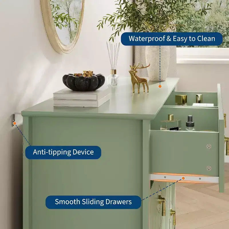 Acekool Commode cannelée à 6 tiroirs de 120 cm, Meuble de rangement moderne pour chambre à coucher, salon