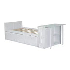 Lit plate-forme en bois simple avec bureau et étagère de rangement, Cadre de lit en bois simple/grand avec lit gigogne et 3 tiroirs