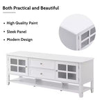 Meuble TV moderne du milieu du siècle TROPOW pour téléviseur de 60 pouces avec espace de rangement multifonctionnel Console multimédia pour salon, chambre et bureau BLANC