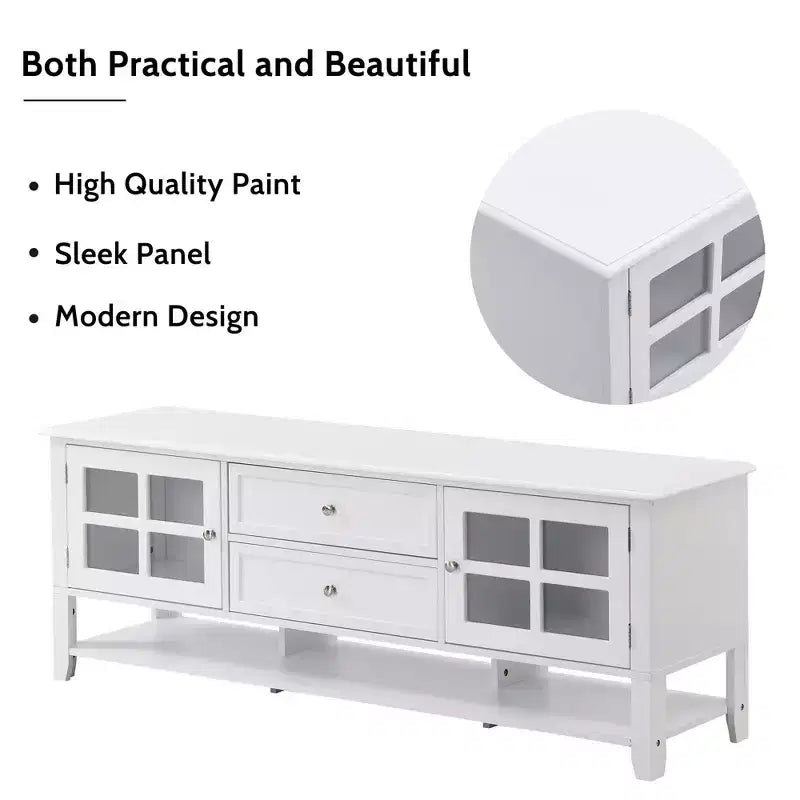 Meuble TV moderne du milieu du siècle TROPOW pour téléviseur de 60 pouces avec espace de rangement multifonctionnel Console multimédia pour salon, chambre et bureau BLANC