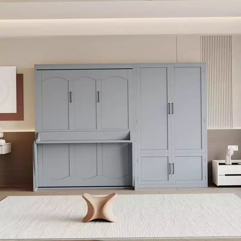 Lit escamotable Queen Size Whisen Modern Design, se pliant dans une armoire avec penderie