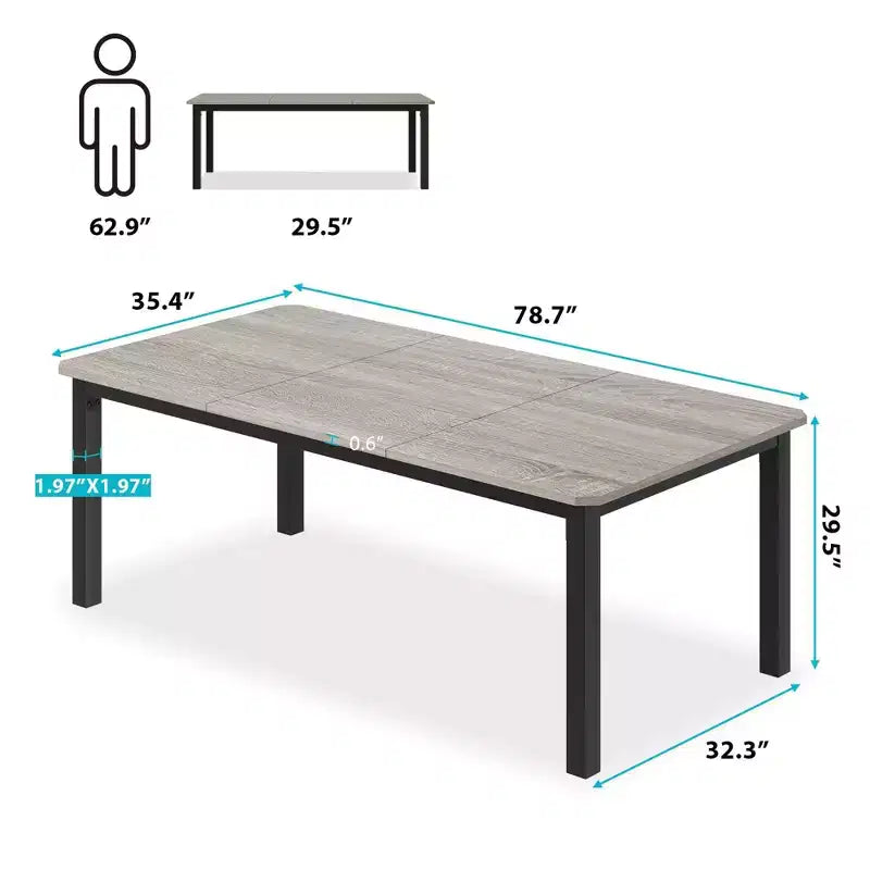 Table de salle à manger industrielle pour 6 à 8 personnes, table de cuisine en bois de 200 cm de long avec cadre en métal robuste et finition marron rustique - 6 places, comptoir rectangulaire