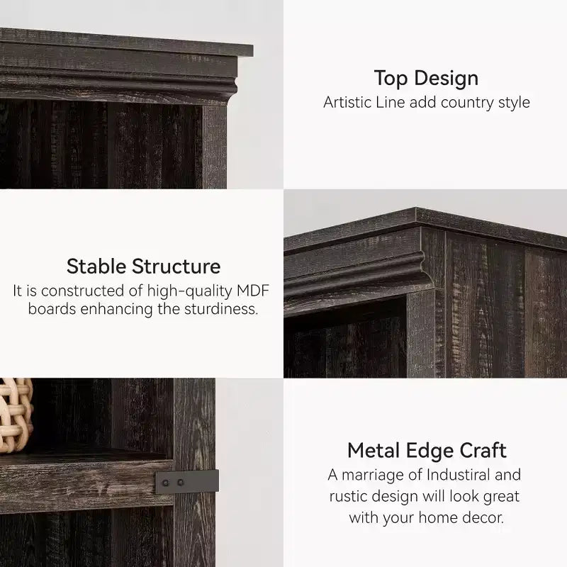 Bibliothèque à 5 niveaux Whizmax, étagère de style rustique avec rangements, étagères ouvertes pour bureau à domicile, salon, chambre à coucher