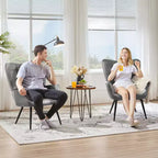 Yaheetech Lot de 2 fauteuils d'appoint touffetés à dossier haut en similicuir d'inspiration mi-siècle avec pieds en métal imitation bois pour salon, chambre à coucher, appartement