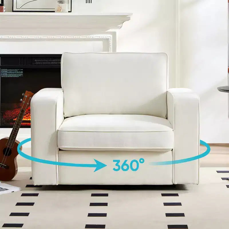 Mjkone Fauteuil pivotant moderne 360°, Fauteuil carré rembourré, Canapé simple confortable en chenille