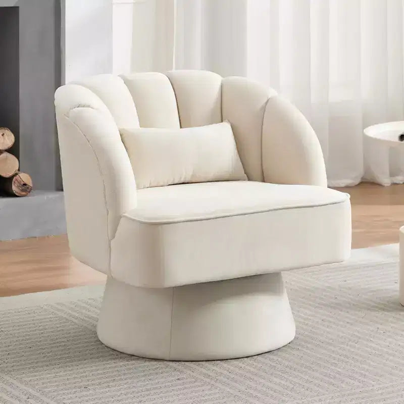 Fauteuil d'appoint pivotant moderne avec dossier rayé et coussin moelleux - Chaise longue ronde rembourrée