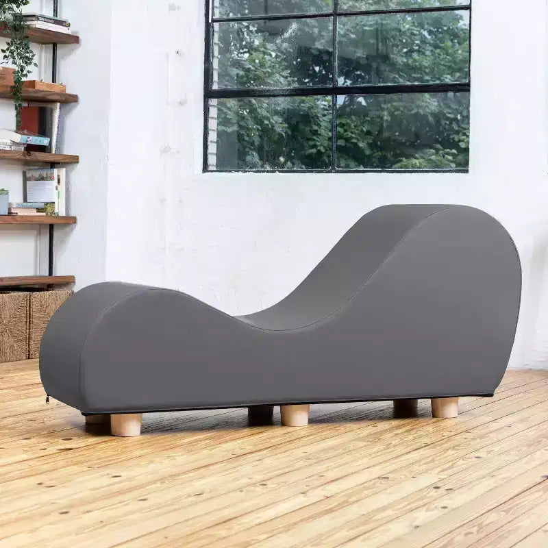 Fauteuil inclinable Avana pour l'étirement et la relaxation, pieds en bois d'hévéa, similicuir - Gris sous-marin