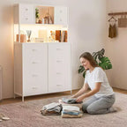 Commode de chambre, commode en tissu à 12 tiroirs, étagères ouvertes, plateau en bois et cadre en métal pour chambre à coucher, couloir ou salon