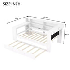 Lit plateforme double en bois Luxystar avec tête de lit capitonnée, 8 étagères de rangement, lit gigogne et bureau