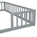 Lit double Bellemave avec barrières de sécurité, en pin et bois composite, naturel et gris, sûr, robuste, peu encombrant, assemblage facile pour enfants