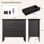 Commode à 3 tiroirs cannelée et table de chevet, commode moderne en bois peint de 80 cm de large pour chambre à coucher, couloir ou entrée