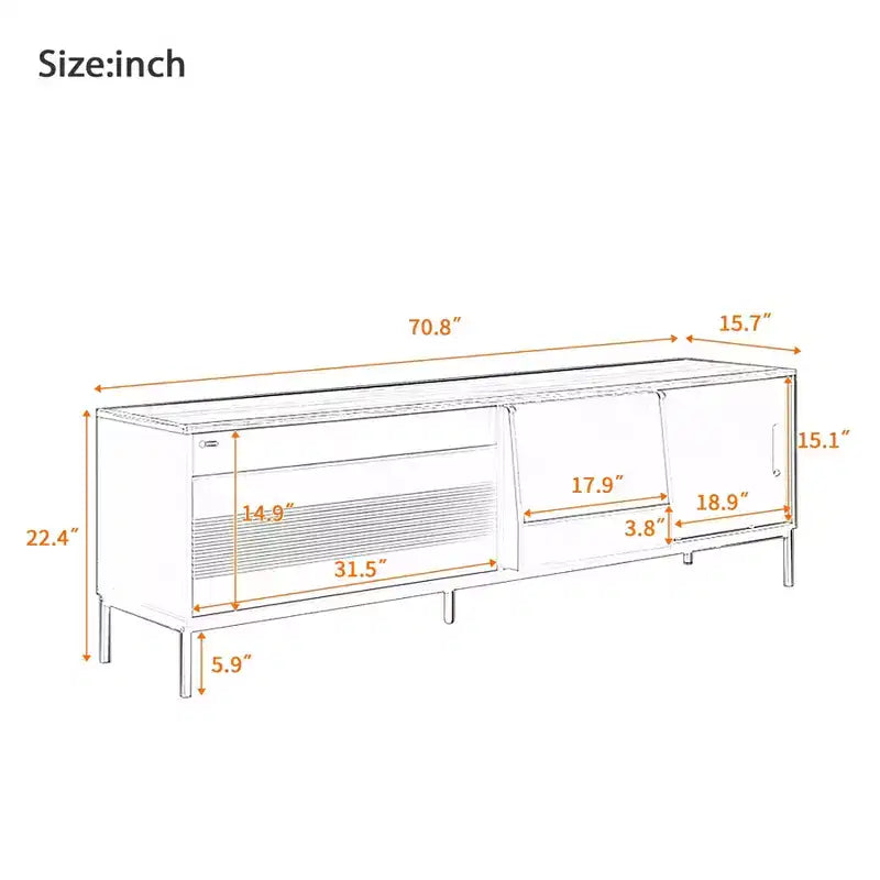Meuble TV moderne pour téléviseurs jusqu'à 75 pouces, meuble de divertissement en bois de 180 cm avec rangement et porte coulissante, table console multimédia pour salon et chambre