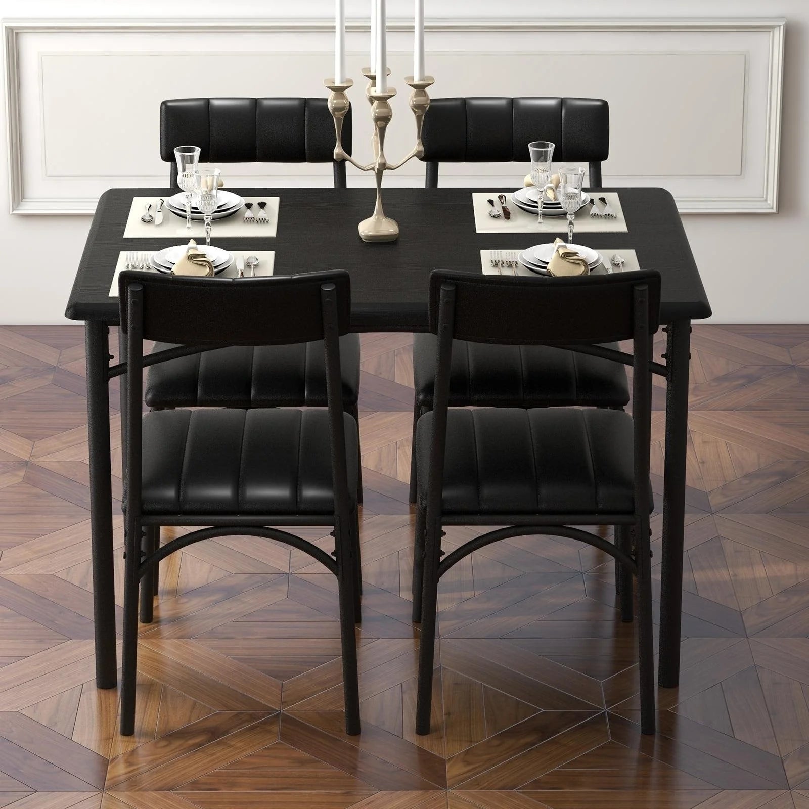 Ensemble table de salle à manger rectangulaire pour 4 avec chaises rembourrées
