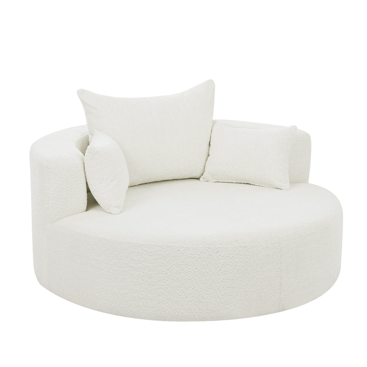 Fauteuil baril accent en chenille, Fauteuil de salon, Fauteuil rond avec base pivotante à 360 degrés et 3 coussins amovibles