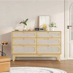 52.1 Commode en rotin avec station de charge, commode en bois à 6 tiroirs pour chambre à coucher avec tiroirs de capacités variées