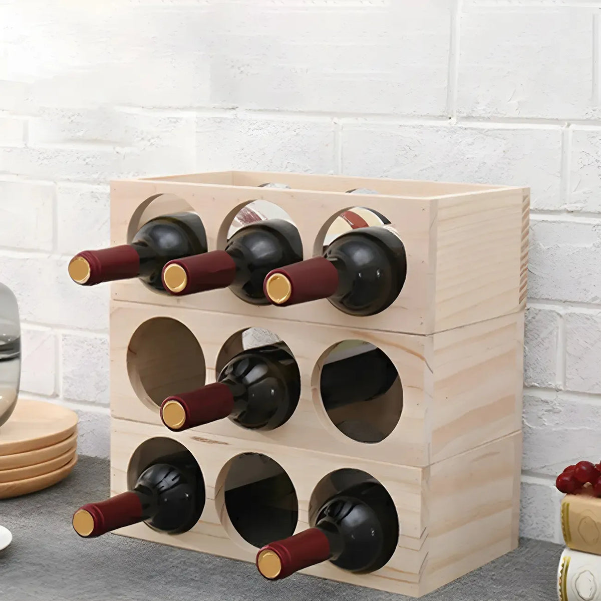 Présentoir à Vin Empilable en Bois Naturel pour Comptoir