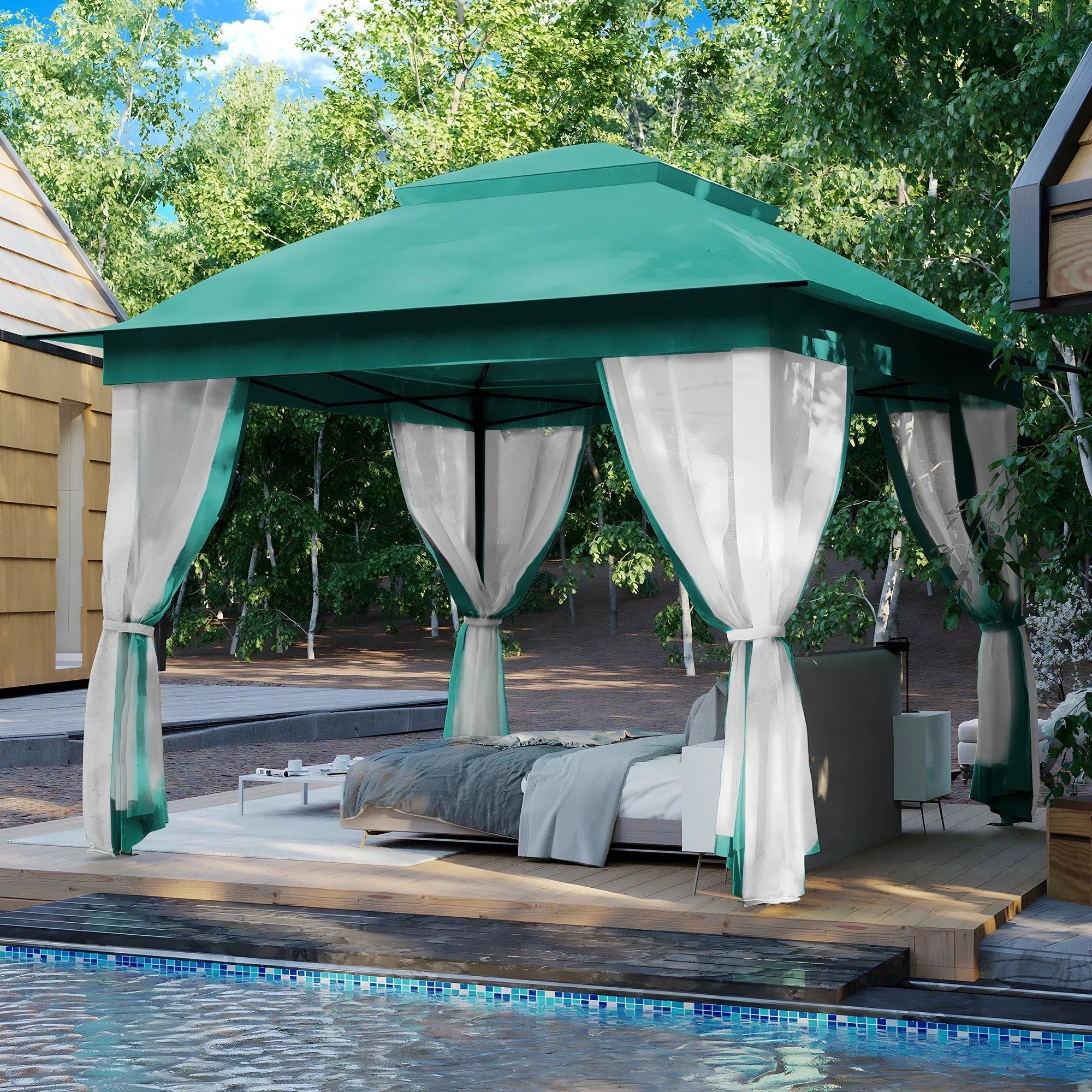 Cozywor Tonnelle escamotable en acier de 3,35 m x 3,35 m avec moustiquaire