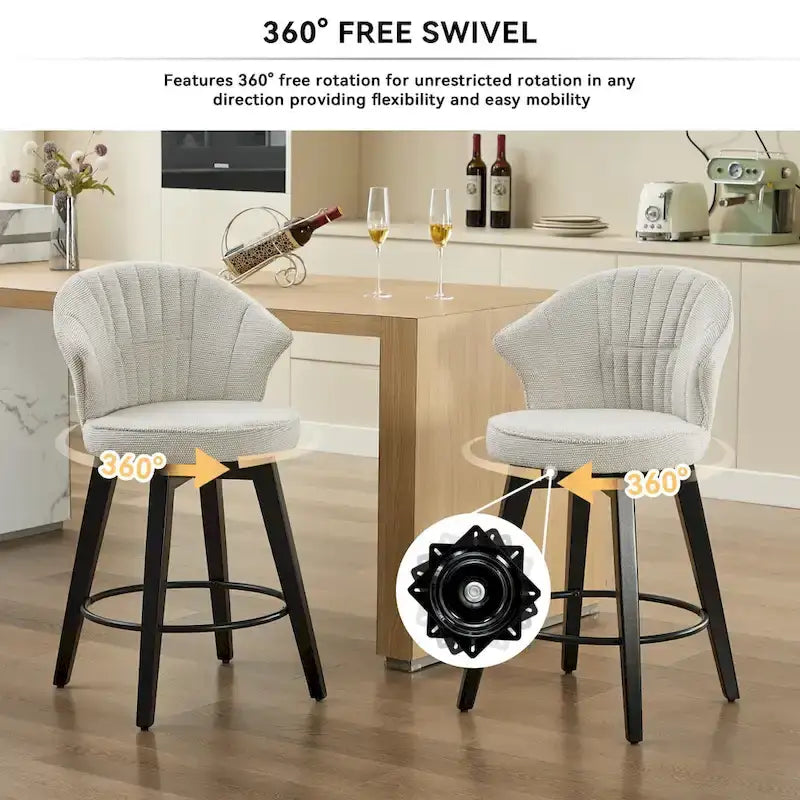 Tabourets de bar pivotants Blanc / Bleu / Gris foncé, lot de 2, chaises de hauteur comptoir rembourrées en chenille avec pieds en métal