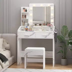 Coiffeuse de Maquillage avec Lumières, Bureau de Maquillage avec Miroir et Lumières, Grand Tiroir et Armoire de Rangement à Deux Étages, 3 Modes d'Éclairage