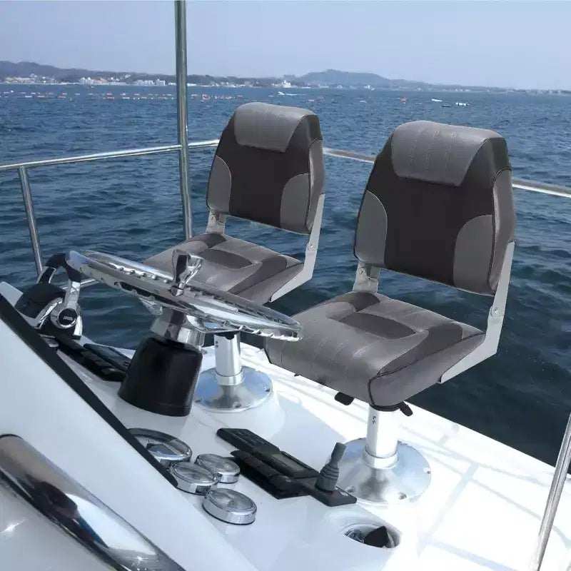 Lot de 2 sièges de bateau pliants à dossier bas – Coussin élastique épais 48x42 cm, sièges de bateau étanches pour Bass Tracker et bateaux de tourisme