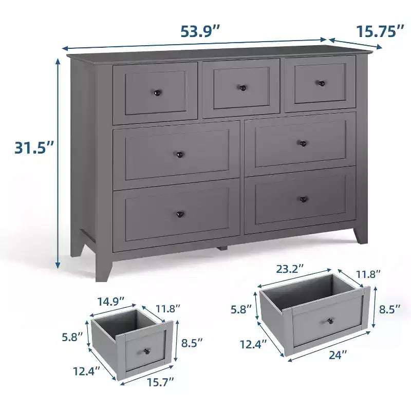 Commode à 7 tiroirs COZONY de 137 cm de large pour chambre à coucher, commode moderne avec rangement profond, organisateur de vêtements pour salon, couloir