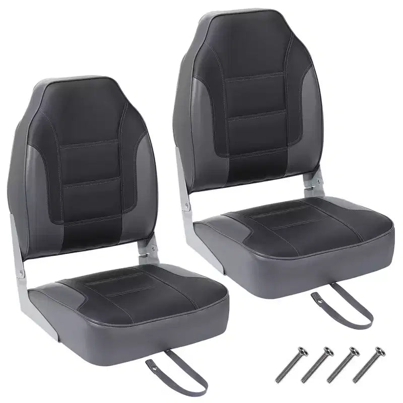 Lot de 2 sièges de bateau pliants à dossier bas – Coussin élastique épais 48x42 cm, sièges de bateau étanches pour Bass Tracker et bateaux de tourisme